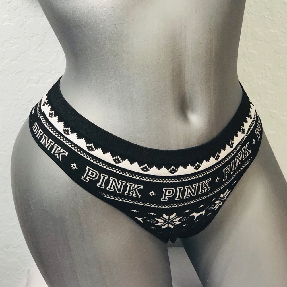 $8VS PINK Pure Black Logo Fair Isle Seamless Thong